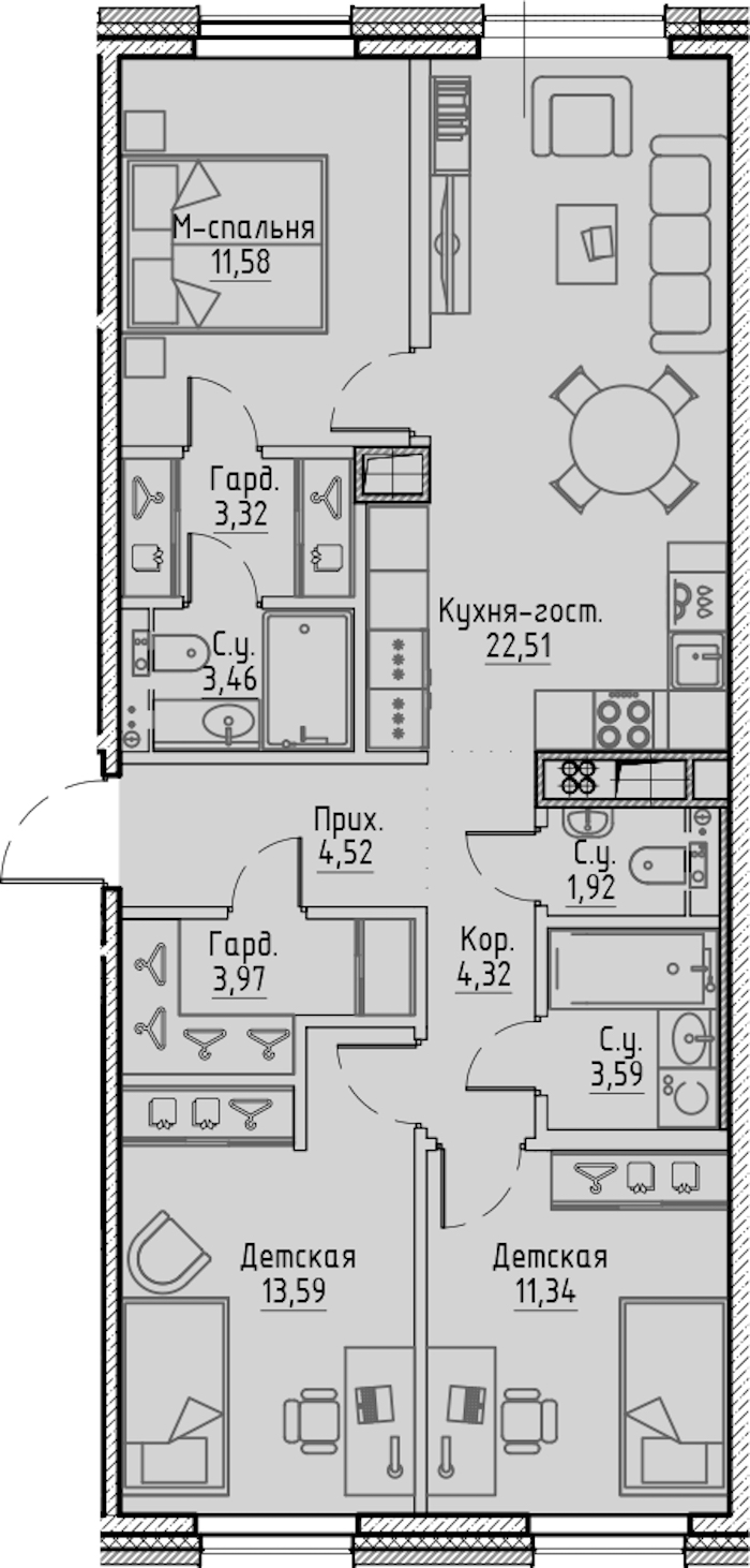3-комнатная квартира 84.12 м², 6/7 эт., ЖК «LEGENDA Сампсониевский 32»